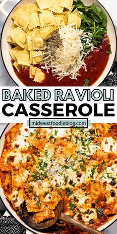 baked ravioli casserole with spinach and parmesan cheese