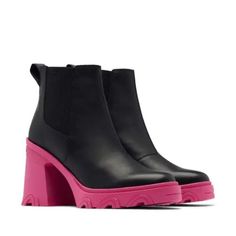 These Nwot Hard To Find Sorel Brex Heel Chelsea Bootie Combines Chic Style With Comfort. Crafted With A Durable Leather Upper, These Chelsea Boots Feature A Trendy Chunky Pink Heel, Adding A Touch Of Sophistication To Your Look. Whether You're Strolling Through The City Or Enjoying A Night Out, These Boots Effortlessly Blend Fashion And Functionality In A Delightful Pink Hue. Black Sorel Boots, Brown Lace Boots, Sorel Wedge Boots, Sorel Boots Womens, Chelsea Boot Women, Heeled Chelsea Boots, Wedge Heel Boots, Lug Sole Boots, Weather Boots