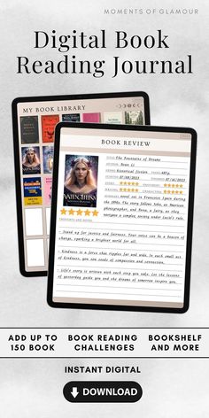 the digital book reading journal is open and ready to be used on your ipad or kindle