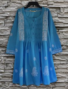 BIBA Hand Embroidered Cotton Tunic (Plus Sizes) Short Frocks For Women, Kurti Blouse, Hand Embroidered Tunics, Short Frocks, Tunics With Leggings, Frock For Women, Kurta Dress, Embroidered Tunic Top, Cotton Kurti Designs