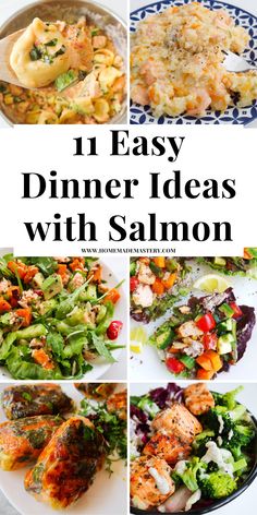 easy dinner ideas with salmon and broccoli on the side, including salads