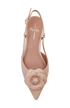 A faux leather rosette adorns a retro slingback flat that is shaped with a feminine pointed toe. Pointed toe Rosette detail Adjustable slingback strap with buckle closure Manmade upper and sole Imported Slingback Flats, Pointed Toe Flats, Daily Look, Leather Flats, Womens Flats, Blush Pink, Leather Upper, Faux Leather, Nordstrom