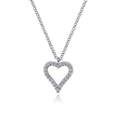 14K White Gold Pavé Diamond Open Heart Necklace Heart Silhouette, Open Heart Necklace, Romantic Necklace, Classic Wedding Band, Sweet Heart, Open Heart, Anniversary Bands, Pendant Bracelet, White Rose Gold