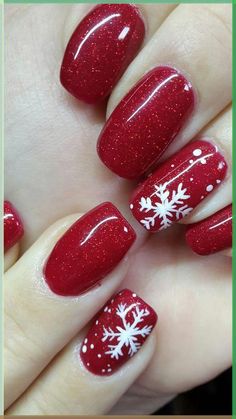 Red Christmas Nails, Holiday Nail Designs, Cute Christmas Nails, Christmas Nails Easy, Christmas Gel Nails, Christmas Nail Art Designs, Red Nail, Winter Nail Designs