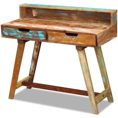 an old wooden desk with two drawers on one side and a drawer on the other