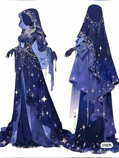 a blue dress with stars on it and a veil in the shape of a woman's head