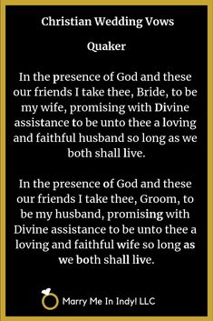 a poem written in gold and black with the words, christian wedding vows