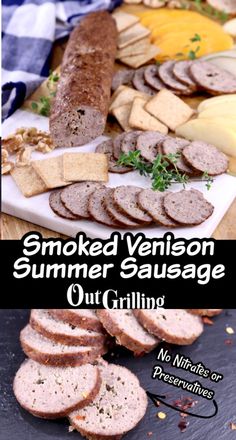 smoked venison summer sausage with grilled cheese and parmesan crackers