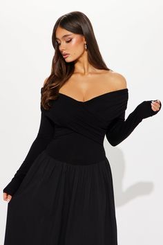 Available In Black. Maxi Dress Off Shoulder Long Sleeve A-Line Stretch Self: 95% Rayon 5% Spandex Contrast: 97% Cotton 3% Spandex Imported | Maria Long Sleeve Maxi Dress in Black size XS by Fashion Nova Dress Off Shoulder Long, Dress Off Shoulder, Sweater Jumpsuit, Long Sleeve Maxi, Matching Dresses, Long Sleeve Maxi Dress, Black Maxi Dress, New Black, Fashion Nova