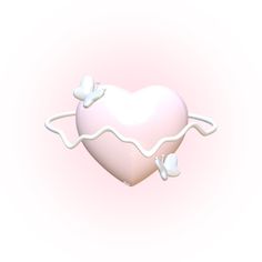 a heart shaped object with two white butterflies on it's side, floating in the air