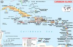 a map of the caribbean islands with all its major cities and their respective locations in red