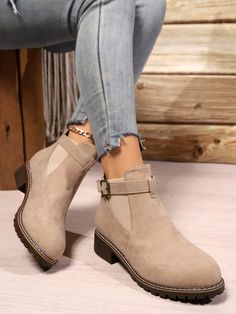 Women's Autumn/Winter Casual Flat Low Heel Anti-Slip Versatile Chunky Heel Ankle Boots Camel         Women Shoes, size features are:Bust: ,Length: ,Sleeve Length: