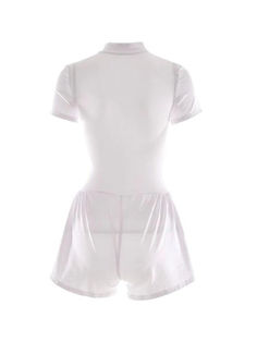 ⚡Buy 2024 Round Neck Bodysuit Romper White L under $29.00 in One-Pieces at AnotherChill.com Online. Style: Casual/Street. Fabric Content: Polyester, Spandex. Fit Type: Slim fit. Neckline: Crew. Sleeve Length: Short Sleeve. Length: Short. : Embrace casual street vibes with this chic bodysuit romper. Crafted from a blend of polyester and spandex, it offers both comfort and stretch. The slim fit accentuates your curves while the crew neckline and short sleeves keep it versatile. With ruffled hem an White Fitted Short Sleeve Jumpsuits And Rompers, White Fitted Short Sleeve Jumpsuit, Bodysuit Shorts, Street Vibes, Rompers Online, 2000s Outfits, Body Suit With Shorts, Home Dress, Lace Bodysuit