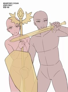 an image of two people with swords in their hands, one holding the other's arm