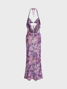 Halter Floral Sleeveless Maxi Dress | kollyy Closet Space, Floral Sleeveless, Sleeveless Maxi Dress, Tulle Dress, Low Price, Midi Dress, Maxi Dress, Purple, High Quality