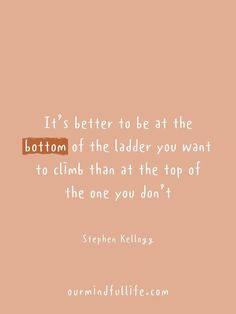 a quote from stephen kellog that says it is better to be at the bottom of the ladder you want to climb than at the top of the one you don't