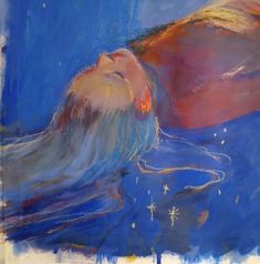 a painting of a woman laying down with her head on the ground and eyes closed