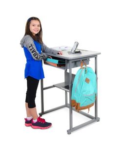 As classrooms evolve to improve student health and engagement, studies prove the benefits of sit/stand desks in aiding childhood health, lacking attention spans, and student collaboration. Backpack Hooks, Boardroom Tables, Standing Work Station, Student Collaboration, Childhood Health, Classroom Desk, Student Desk, School Desks, Grey Desk