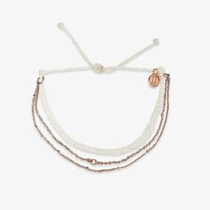 It doesn't get more dainty than the Satellite Chain Bracelet! Featuring a bitty braid bracelet in seafoam or white paired with two delicate chains and a clear glass stone detail that makes it all the way chic. Braid Bracelet, Summer Wishlist, The Satellite, Preppy Jewelry, Pura Vida Bracelets, School Clothes, Pretty Jewelry, Wild Card, Rose Gold Bracelet