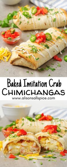 Baked Imitation Crab Chimichangas - Alison's Allspice Mexican Crab Recipes, Crab Tacos Recipes, Fake Crab Recipes, Shrimp Chimichanga Recipe, Fake Crab Meat Recipes, Seafood Chimichanga Recipe, Crab Quesadilla, Seafood Chimichanga, Immitation Crab Recipes