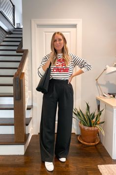 Black Wide Leg Pants Outfit Casual, Black Trousers Outfit Casual, Wide Leg Pants Outfit Casual, Trouser Pants Outfits, Wide Leg Pant Outfit