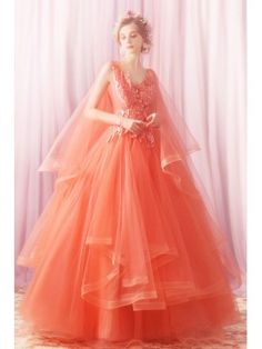 Unique Fairy Coral Orange Long Prom Dress Poofy With Ruffles Orange Quinceanera Dress, Prom Dress Poofy, Corsage Inspiration, Orange Quinceanera, Coral Quinceanera Dresses, Dress Poofy, Orange Dress Wedding, Coral Prom Dress