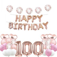 an image of happy birthday balloon decorations and balloons for the 100th birthday celebration on white background