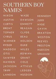 the southern boy names on a brown background