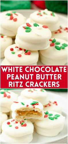 white chocolate peanut butter riz crackers with red and green sprinkles