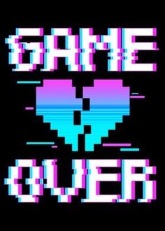 an old school video game poster with the words game over in white and purple letters