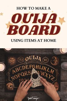 a person holding a sign with the words ouja board on it and an image of a