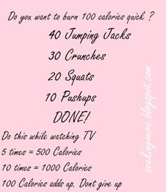 a pink poster with the words do you want to burn 100 calories quickly?