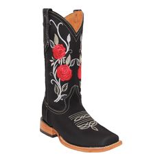 PRICES MAY VARY. Women’s Square Toe Genuine Leather Floral Rose Embroidered Vintage Western Cowboy Boot Leather Sole/ Leather Inner Lining/ Square Toe Profile / Features Include Leather Stitched Pull Straps For Easy On And Off Heel Measures Approximately 1 ½ Inches And The Shaft Measures Mid Calf At Approximately 11 Inches This Boot definitely Adds a Sense Of Style To Any Outfit. Boots Can Be Worn With Dresses, Skirts, Jeans, Shorts, Almost Everything. It Has A Fashionable Square Toe And Beautif Black Cowboy Boots With Roses, Red Western Boots With Square Toe, Western Embroidered Boots For Rodeo, Embrodered Cowboy Boots, Mexico Women, Luxury Red Western Boots, Outfit Boots, Western Shop, Cowgirl Cowboy