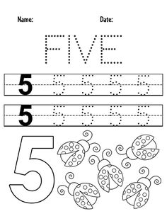 the number five worksheet with ladybugs for kids to learn how to write numbers