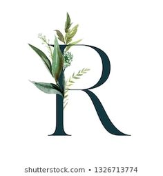 the letter r is made up of leaves and branches with green stems on each side