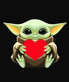 a baby yoda holding a red heart