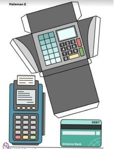 a calculator, phone and credit card are shown in this paper cutout