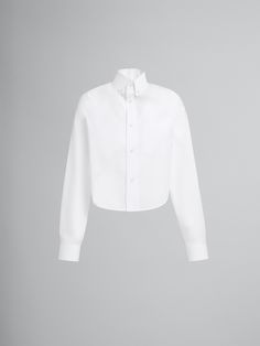 White Poplin Tops With Button Cuffs, Formal Button-up Poplin Tops, White Poplin Shirt For Office, White Poplin Office Shirt, Formal Poplin Button-up Top, White Poplin Tops For Formal Occasions, Designer Cotton Blouse With Button Cuffs, Formal White Poplin Tops, White Poplin Button-up Shirt