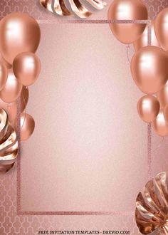 a pink and gold background with balloons in the shape of a rectangle on it