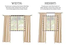 two different types of curtains with the words width and height in front of each window