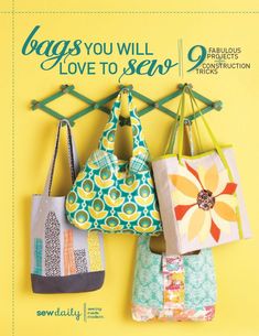 bags you will love to sew book cover with three purses hanging on the wall