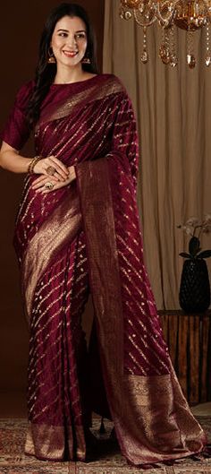 Red and Maroon color Saree in Satin Silk fabric with Weaving work Reception Banarasi Silk Red Saree, Red Banarasi Silk Saree For Reception, Red Dupatta With Zari Weaving For Reception, Burgundy Traditional Wear With Zari Work For Festivals, Traditional Burgundy Saree For Festive Occasions, Burgundy Traditional Wear For Wedding And Festivals, Burgundy Saree With Zari Work For Wedding, Burgundy Traditional Wear With Zari Work For Festive Occasions, Burgundy Wedding Saree With Zari Work