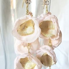 Flower Dangle Earrings, Boho Style Bridal Earrings, Long Drop Flower Earrings, Fabric Flower Earrings, Statement Earrings, Flower Earrings - Etsy Cherry Blossom Earrings, Dangle Earrings Boho, Boho Style Wedding, Bridal Earrings Drop, Long Drop Earrings, Long Dangle Earrings, Handmade Flower, Blush And Gold, Flower Accessories