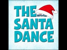 the santa dance logo is shown in blue and white with a red hat on it