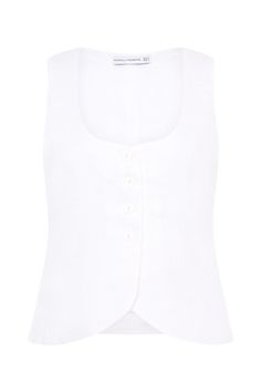 The Stanze Vest in White offers a relaxed and modern take on the classic vest style. Tailored in 100% linen, it features a scoop neckline, four-button front closure, curved front hem and back waist ties for a custom fit. Pair it with the Duomo Pant for an elevated linen set. Vest Crop Top, Vest Style, Maxi Dress Sale, Faithfull The Brand, Linen Set, Vest White, Vest Fashion, Top Collection, New Print