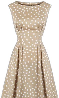 Beige Sleeveless Retro Dress, Beige Retro Sleeveless Dress, Fitted Beige Retro Dresses, Retro Beige Sleeveless Dress, Beige Stretch Cotton Dress, Fitted Polka Dot Sleeveless Dress For Spring, Polka Dot Sleeveless A-line Dress, Polka Dot Fitted A-line Sleeveless Dress, Fitted Polka Dot Sleeveless A-line Dress