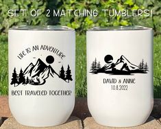 two matching tumblers with the words, set of 2 matching tumblers are shown