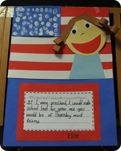 a child's handmade card with an american flag