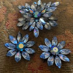 Beautiful! Brooch Over 2” And Earrings Over 1”- Brooch Signed. Rare Set. This Set Will Be Photographed During Packaging Amd Mailing. Thank You! Clip Earrings, Blue And Silver, Clip On Earrings, Vintage Ladies, Vintage Jewelry, Women Jewelry, Thank You, Packaging, Signs