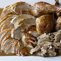 sliced meat and mushrooms on a white plate